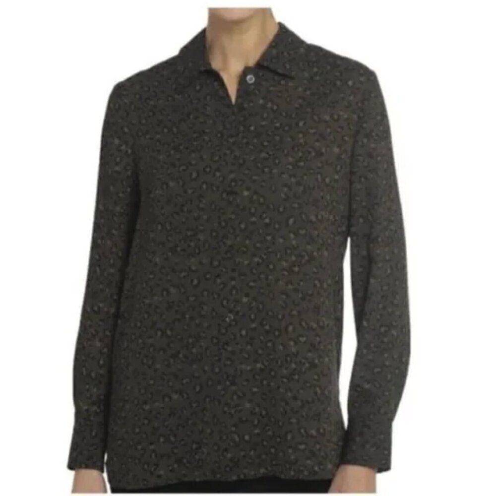 Chelsea & Theodore Blouse Leopard Print Button Up Shirt XL NWT
